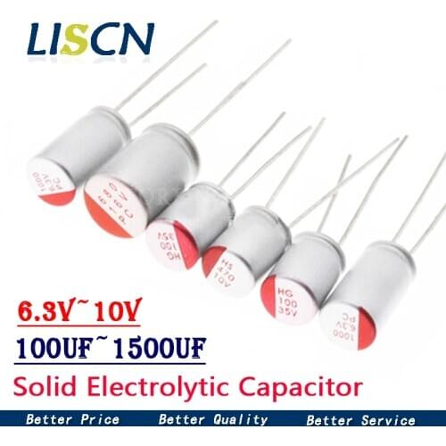 10Pcs Solid Electrolytic Capacitor DIP 6.3V 10V 16V 100UF 150UF 220UF 270UF 330UF 470UF 560UF 680UF 820UF 1000UF 1200UF 1500UF