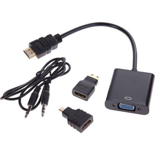 1080P Micro-HDMI/Mini HDMI/HDMI to VGA Converter Adapter With Audio Video Cable Black