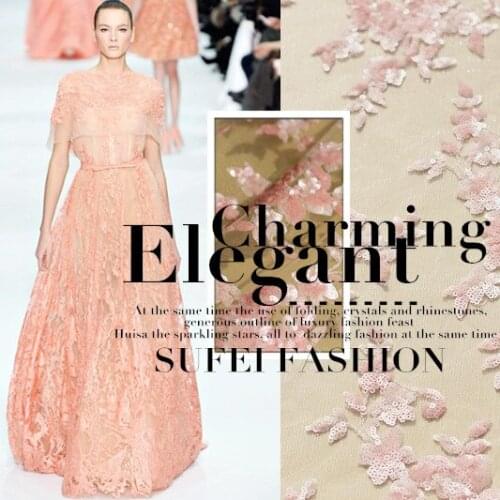 140cm wide sequin embroidery gauze pink lace fabric for formal dress clothes shirt