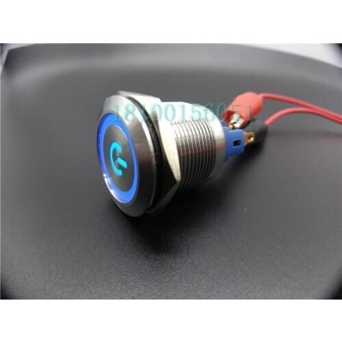 22mm metal stainless steel waterproof flat head button switch, self locking ring belt lamp, LED with power mark