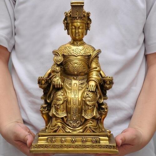 31 CM HOME House efficacious Talisman Protection fujian Mazu Goddess Matsu Goddess of the Sea FENG SHUI copper art statue