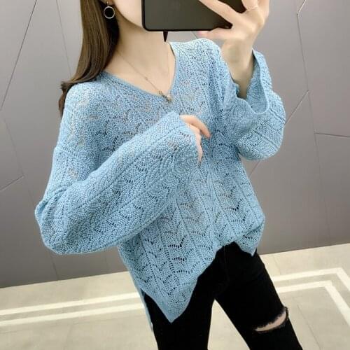 A zone 85 】 7244 - will hollow out v-neck split knitting first 30