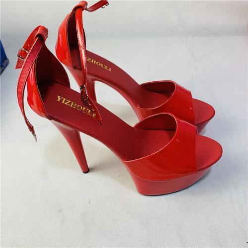 Noble princess dinner sandals with ankle strap, 15cm high heels, 6 "sexy stage sandals with lacquer