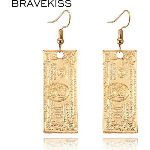 BRAVEKISS Alloy Dollar Earring Punk Stereoscopic 2 Colors Drop Earring Trendy Jewel Accessories for Women Daily Gift New BPE1298