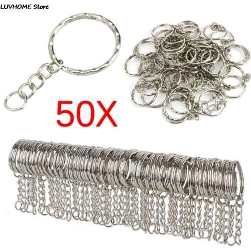 10pcs / 50pcs Keyring Keychain Split Ring with Short Chain Key Rings Women Men DIY Key Chains Accessories