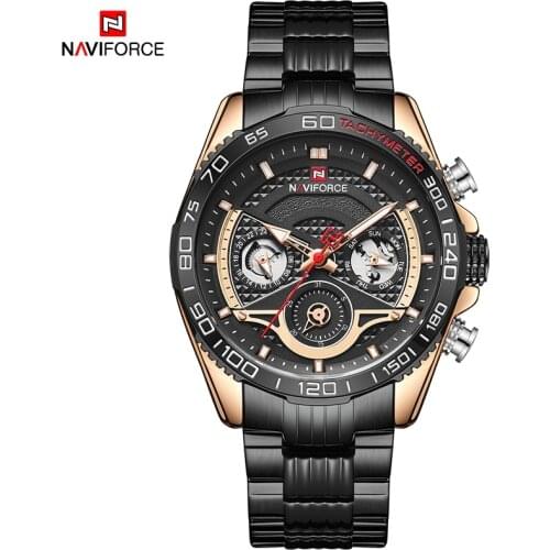NAVIFORCE New Man Wristwatch Sport Fashion Men Watch Top Brand Luxury Black Gold Military Stainless Steel Quartz Male Clock 9185