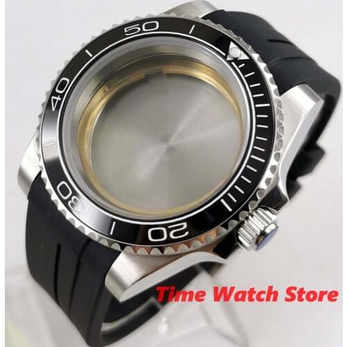 40mm Watch Case Sapphire glass black ceramic bezel stainless steel with rubber strap fit ETA 2836 Miyota 8215 DG 3804 movement