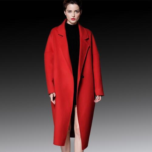 Long woolen blends cashmere coats for women 2019 autumn winter ladies jackets plus size overcoat double sided red loose sexy
