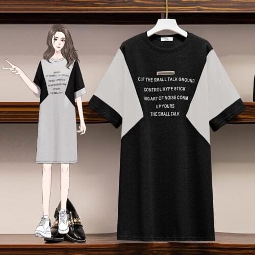 EHQAXIN Summer New Plus Size Womens Loose Blouse Stitching Short-Sleeved T-Shirt Knitted Short Skirt Fashion Shirt L-4XL