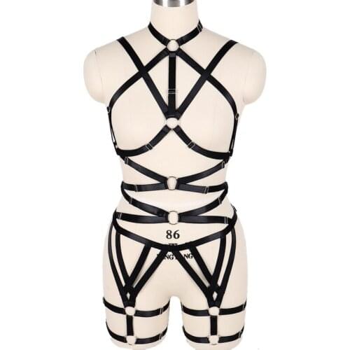 Gothic Sexy Body Bondage Harness Set Cage Bra Leg Harness Stockings Garter Belts Women Erotic Lingerie Pole Dance Dress Seks