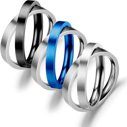 3mm Titanium Stainless Steel Ring Anti-allergy Simple Black/Blue/Silver Color Wedding Couples Cross Rings For Men Women Gift