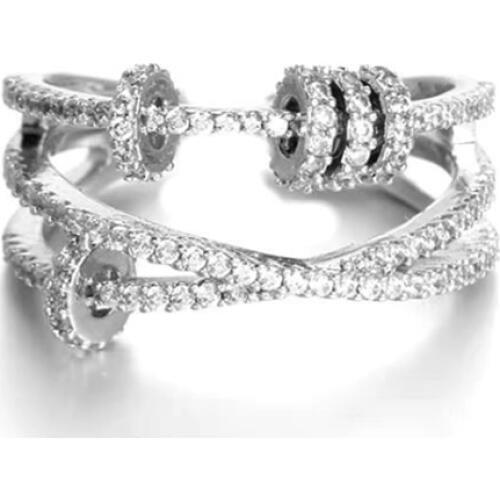 Luxury New Arrival Korean Fashion 3 Layers 5A Cubic Stones Rings Tibetan Sliver Cross Circles Gothic Hyperbolic Adjustable Rings