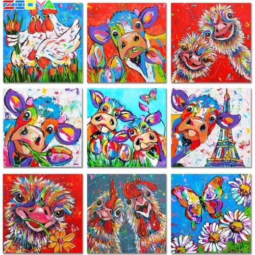 Diy Crystal Diamond Embroidery Animal Cartoon Full Square 3D Diamond Embroidery Animal Diamond Mosaic Cattle Photos Decor Er035
