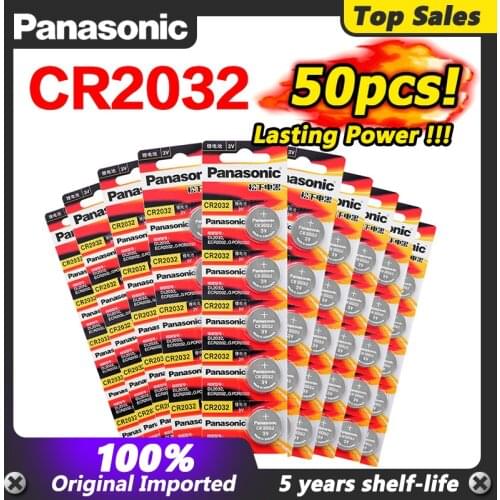 PANASONIC 50Pcs 3V Lithium Battery CR2032 DL2032 KL2032 5004LC SB-T15 Button Coin Cell Suitable Supports Watch Calculator