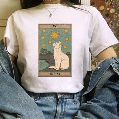 Fashion Women Tarot Cat Print T-shirts Funny Clothing Cartoon Womens Female Graphic T Shirt Cute T-Shirt Casual Tee Shirt Tees