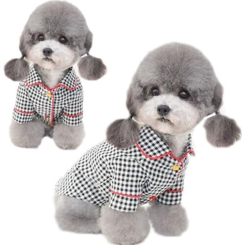 Soft Dog Clothes For Small Dogs Plaid Pajamas Short Sleeve Cat Shirt Spring Summer Home Air Conditioning Tshirt For Maltese Pets