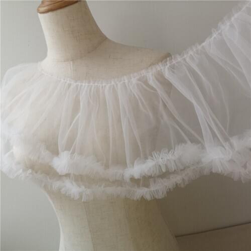 Soft Tulle Ruffled Lace Trim pleated Dense Ruffled Lace Collar Cuffs Trim Ribbon Wedding Dress Hem Sewing Supplies