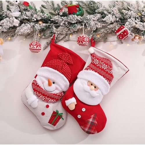 2021 New Christmas Stocking Large Xmas Gift Bags Fireplace Decoration Socks New Year Candy Holder Christmas Decor for Home
