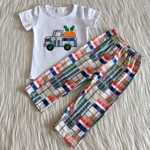 RTS boys clothes cute Pumpkin embroidery cotton top and pants outfit fall wear suit kids clothing wholesale boutique clothing