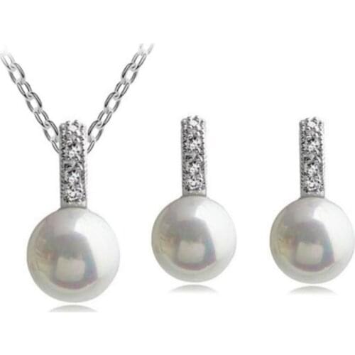 Round ballimulated pearl rhinestones Valentine gift necklace earrings fashion jewelry set Lovers promotion queen