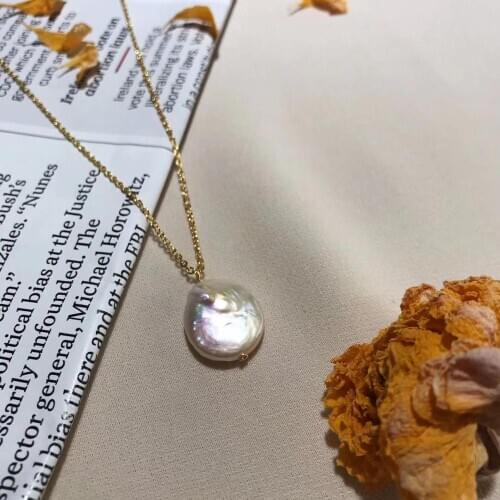 Cultured Freshwater Baroque Button Pearl Necklace,Unique Pearl women jewelry with natural Growth defect,Classic jewelry gift