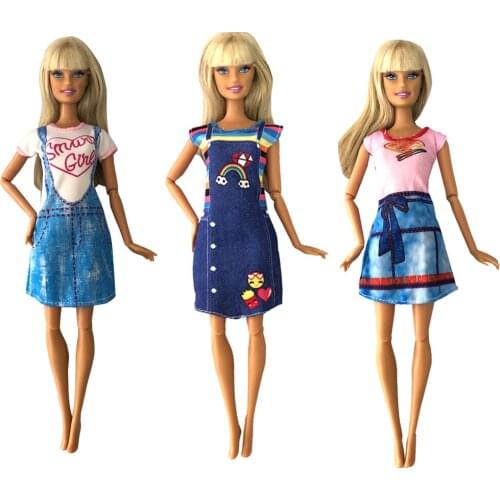 NK 3 Pcs Doll Casual Dress Handmade Clothing Denim skirt Top Fashion Clothes For Barbie Doll Accessories Best Girls Toy Gift 7X