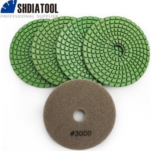 SHDIATOOL 5pcs 4" Professional polishing pads #3000 for granite, marble, ceramic flexible sanding disc