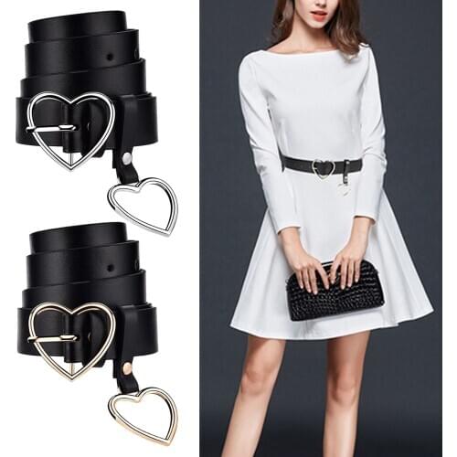 Womens Belt for Jeans Dress with Heart Buckle Heart Pendant Belts in