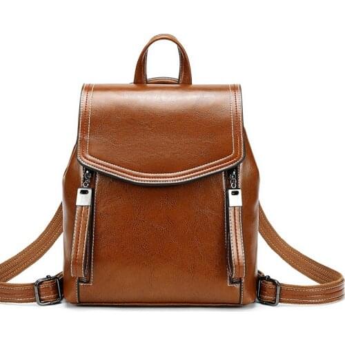 High Quality Genuine Leather Backpack Female Shoulder Bag For Girls Daypack Travel Bag Knapsack Women Oil Wax Cowhide Rucksack