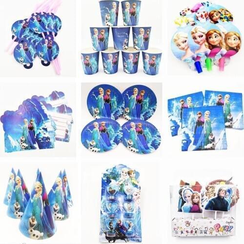 Anna Elsa Birthday Party Decoration Kids Disposable Tableware Tablecloth Baby Shower Event Party Supplies Favors
