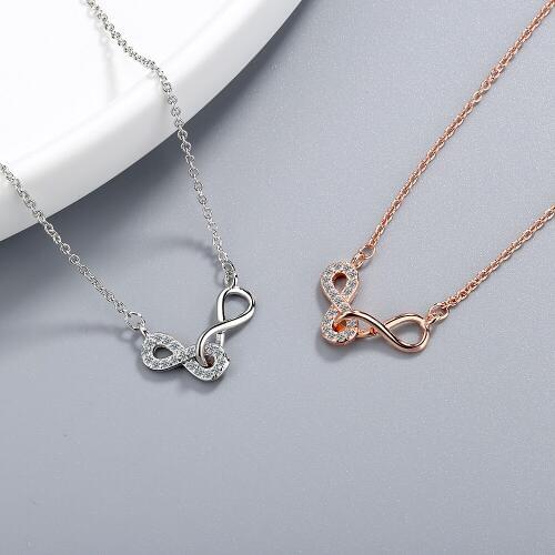 925 Sterling Silver Dainty Minimalist Double Infinity Pendant Necklace Shiny CZ Zircon Jewelry For Women Fashion Gifts S-N473