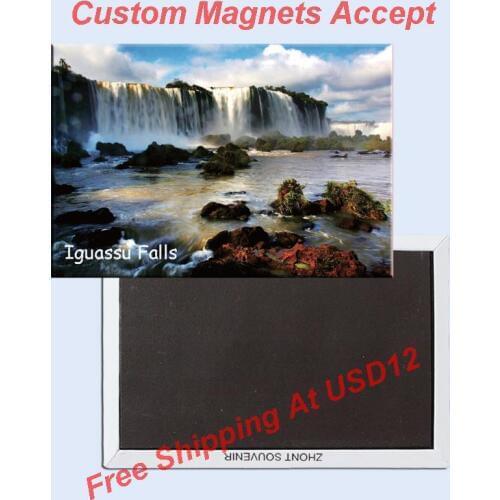 SOUVEMAG Rectangle 78*54*3 mm Iguassu Falls Rigid Metal Wrapped Keepsake Refrigerator Magnets 20470