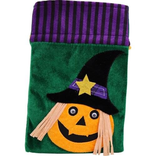 Halloween Drawstring Bag Pumpkin Cartoon Witch Cloth Goodie Bag Candy Pouch Non-Woven Decorations