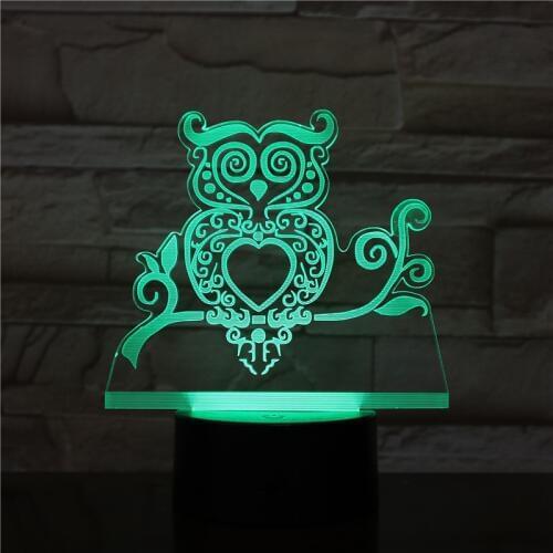3D Led Owl Lamp 7 Colors Change Hologram Luminarias Cartoon Cute Bird Shape Usb Night light 80CM Cable Home Decoration 2352