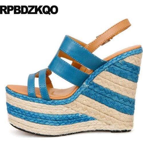 Yellow Wedge Pumps Slingback Espadrilles Vintage Gladiator Sandals Heels Stripper Harajuku Platform Blue Rope Shoes High Women
