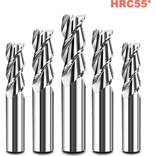 3 Flute Carbide Milling Cutter HRC55 Tungsten Steel Spiral End Mill CNC Tool 10-20mm for Aluminum Acrylic Wood Copper Plastic