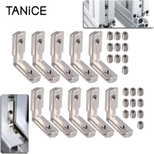 TANiCE 10Pcs L-Shape Brackets Aluminum Profile Zinc Alloy 90 Degree Interior Corner Connector EU-2020/3030/4040 for 6/8mm T Slot