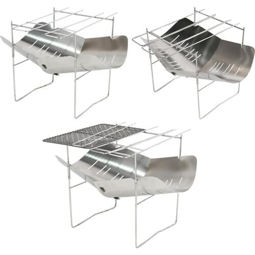 Outdoor Stainless Folding BBQ Grills Picnic Barbecue Rack Grill Charcoal Stove Picnic Accessories 3-6 Person Camping Grills