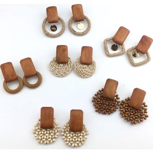 Vintage Earrings Ethnic Wood Beaded Drop Earrings Geometric Round Trendy Earring For Women Earings Fashion Jewelry 2021 Gifts