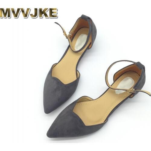 MVVJKE Sexy Women Buckle Strap Low Heels Spring Autumn Pointed Toe Flock D'Orsay Heels Shoes For Woman Ladies Single