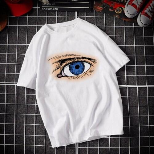 Womens casual T-shirt Harajuku Big eyes printed T shirt fashion Korean trend white top female Tshirt