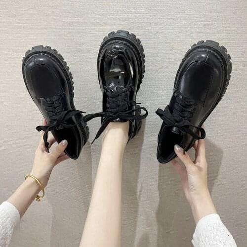 British Small Leather Shoes Womens Platform Heels Sexy Autumn 2021 New Retro Thick-soled Lace-up Shoes