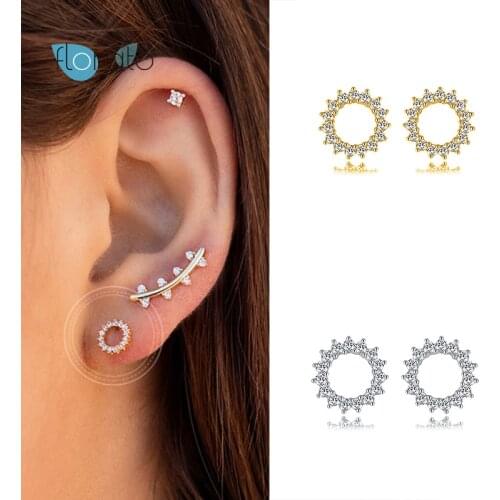 925 Sterling Silver Stud Earrings for Women Cubic Zirconia Paved Round Earrings Prevent Allergy CZ Crystal Earrings Jewelry