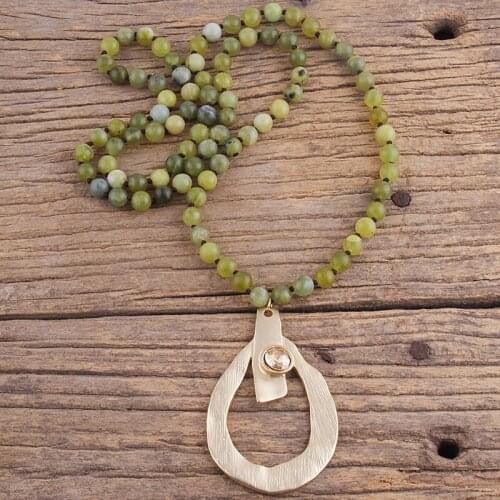 RH Fashion Bohemian Jewelry Natural Stones Metal Dorp Pendant Necklaces For Women Boho Gift