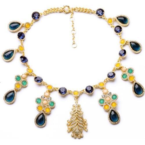 Bulk Price 2014 Wholesale Candy Color Resin Stone Water Drop Plant Necklace For Women