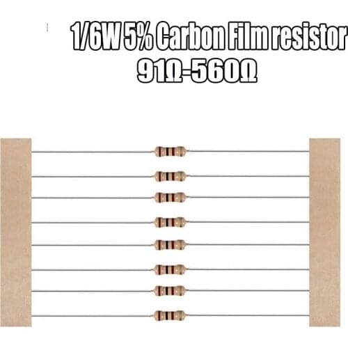 100pcs 1/6W 5% Carbon Film Resistor 91R 100 120 130 150 160 180 200 220 240 270 300 330 360 390 430 470 510 560 ohm