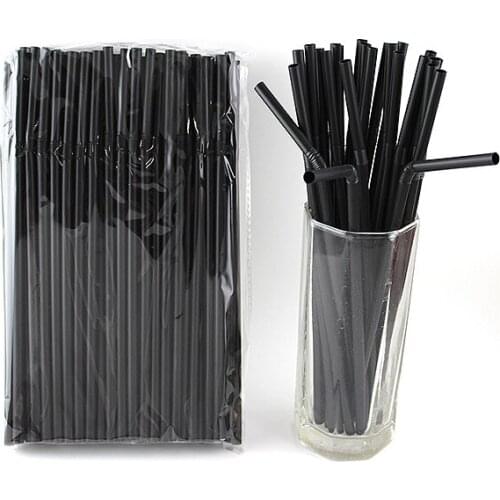 100Pcs Disposable Bendable Straws for Wedding Halloween Christmas Party 21cm Black Transparent Plastic Drinking Straws