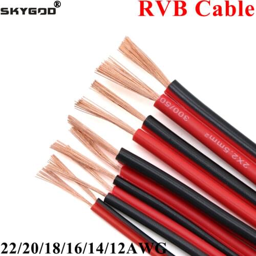 5M RVB 2 Pins Copper Electrical Wire PVC Insulated IEC UL2468 Power Lines LED Cable 22 20 18 16 14 12AWG Red/Black Red/White