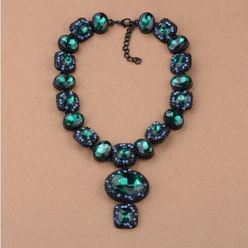 2021 Trendy Women Pendants Link Chain Layers Big Crystal Choker Necklace High Quality Jewelry Black Alloy Glass Necklaces