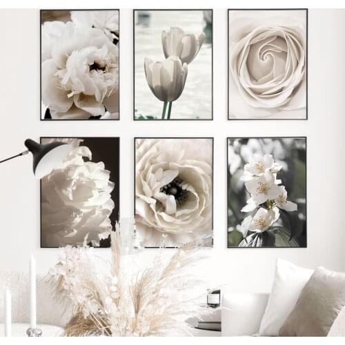 5D DIY Diamond Painting Fresh White Flowers Peony Roses Wall Art Cross Stitch Kits Posters Prints Wall Pictures Room Decor